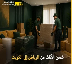 نقل الأثاث الدولي مع الفك والتركيب والتغليف والتخزين من الرياض إلى الكويت 0539600777 توفره شركة الهدى للنقل والخدمات المنزلية أرخص شركة نقل أثاث بري 24 ساعة من الرياض إلى الكويت 0539600777