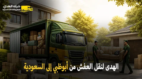 International furniture moving from Abu Dhabi to Saudi Arabia شركة الهدى للنقل والخدمات المنزلية أفضل شركة نقل أثاث وفك وتركيب وتغليف وتخزين من أبوظبي إلى المملكة العربية السعودية