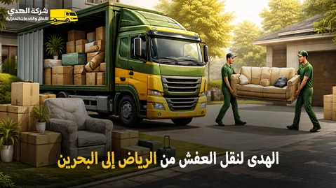شركة الهدى للنقل والخدمات المنزلية أفضل شركة نقل عفش دولي وفك وتركيب وتغليف وتخزين من الرياض إلى البحرين 0539600777