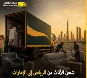 نقل الأثاث البري والفك والتركيب والتغليف والتخزين من الرياض إلى الإمارات 0539600777 مع شركة الهدى للنقل والخدمات المنزلية أرخص شركة نقل أثاث 24 ساعة من الرياض إلى الإمارات 0539600777