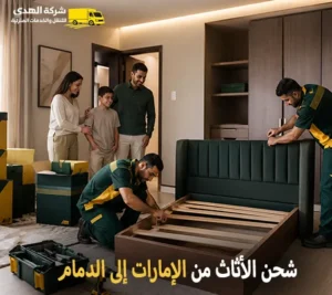 نقل اثاث دولي بري من الامارات للدمام مع فك وتركيب وتغليف وتخزين أرخص شركة شحن أثاث دولي من الإمارات الى الدمام